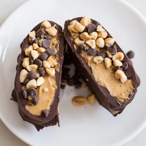 Beautifully frozen banana chocolate pops, a healthy snack with a creamy peanut butter layer.