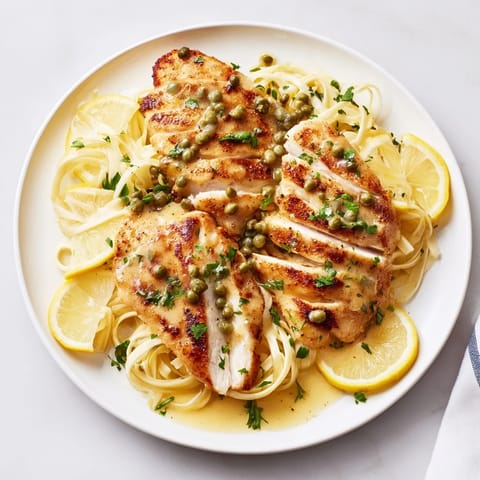 Delicious Quick Chicken Piccata Pasta: Tender cutlets in a bright lemon sauce over perfectly cooked pasta.
