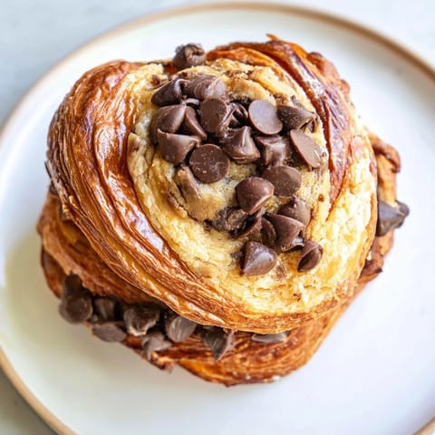 Warm and freshly baked Viral Crookie pastry, showing layers of flaky croissant and a gooey cookie center.