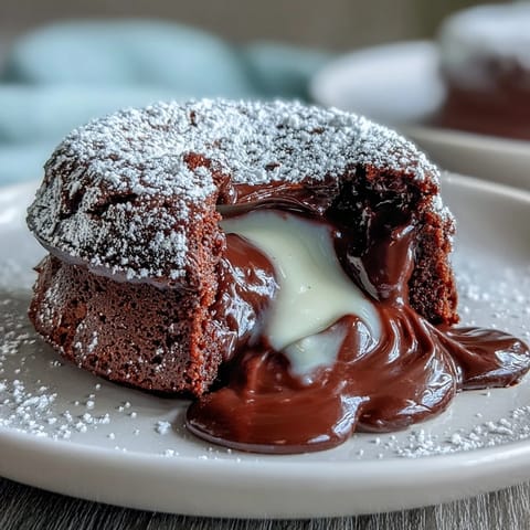 Warm Hojicha Lava Cake on a plate, ready to be served with vanilla ice cream.