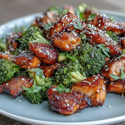 Golden roasted chicken and crisp broccoli florets tossed in savory-sweet teriyaki sauce, paired with hearty brown rice.  