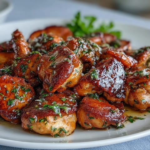 Golden seared chicken thighs tossed with zesty lemon and fresh parsley in a bold cowboy butter glaze.  