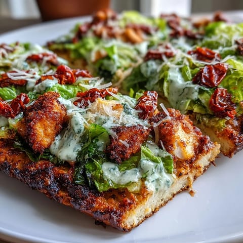 A crispy chicken-based crust topped with fresh Caesar salad, Parmesan, and sun-dried tomatoes for a healthy twist.  