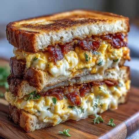 Golden grilled Bacon Egg and Cheese sandwich, with melted cheddar and perfectly cooked eggs.