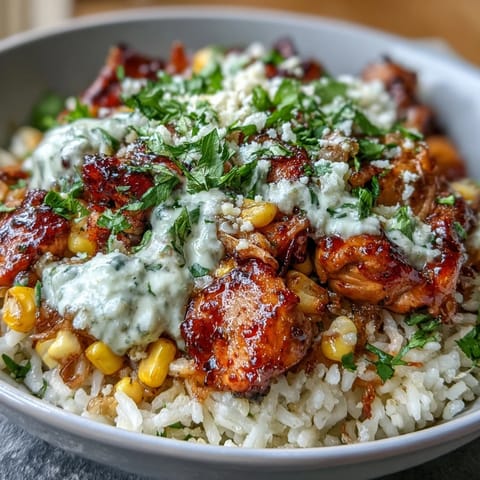 Street Corn Chicken Rice Bowls piled high with creamy toppings and lime-cilantro goodness.