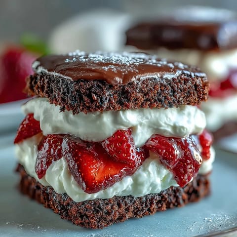 Close-up of a strawberry black sesame shortcake, ready to be enjoyed.
