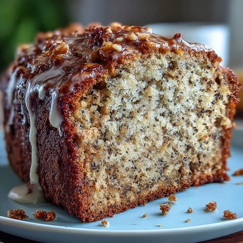 Moist black sesame banana bread slice revealing chewy texture, perfect for breakfast.