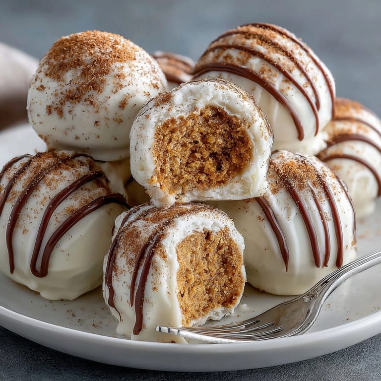 Close-up of Pumpkin Spice Latte Truffle Bites on a plate, showcasing festive fall dessert details.