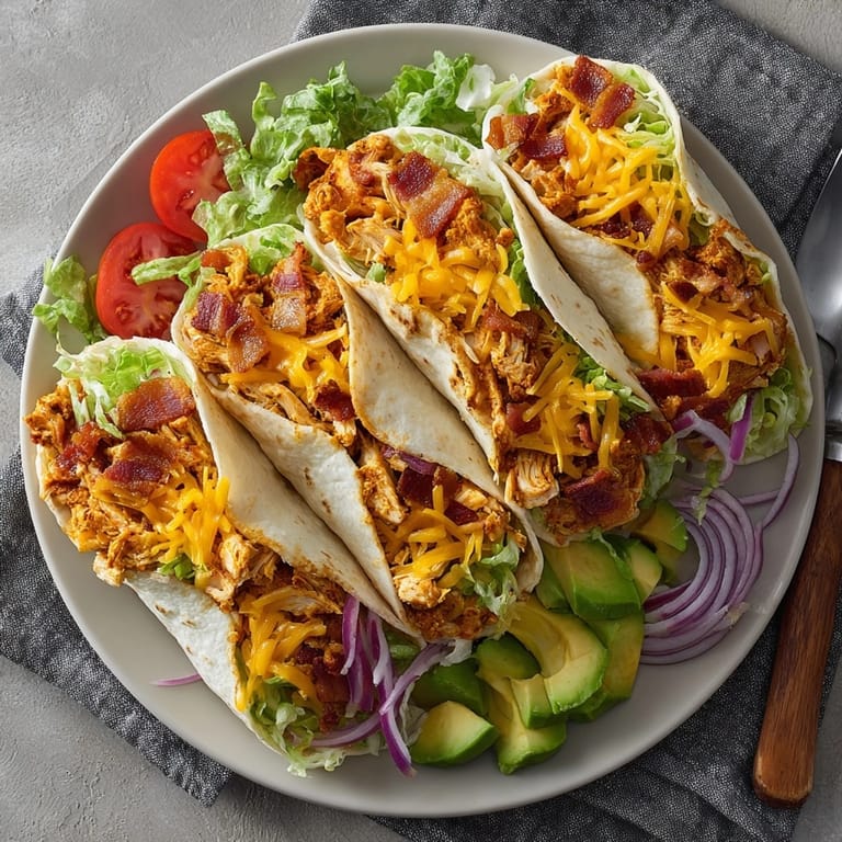 Buffalo Chicken Club Rollups halved on a wooden board, with ranch drizzled inside for flavor.