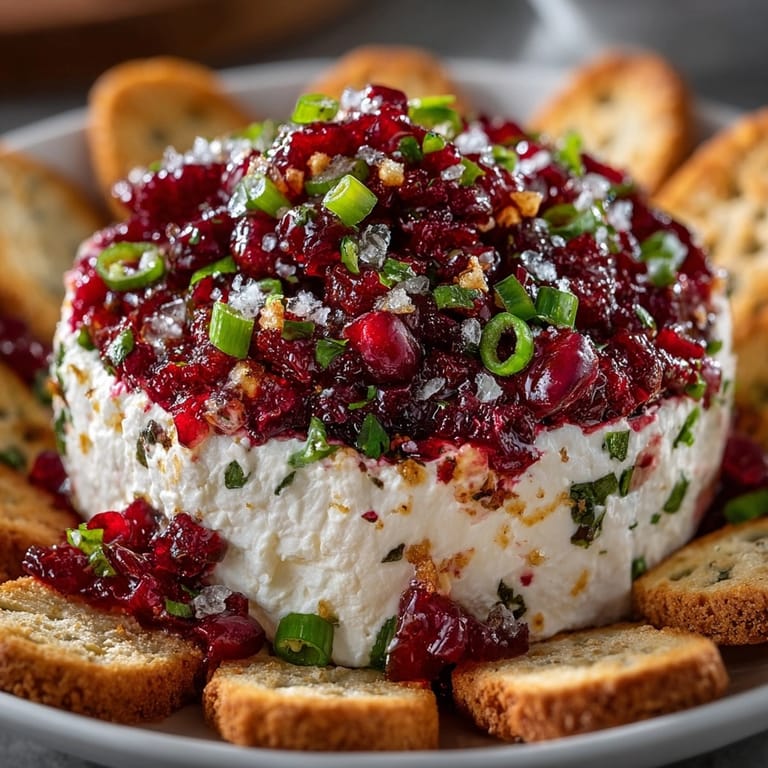Creamy layers of Party Perfect: Cranberry Jalapeño Cream Cheese Dip served with crackers for holidays.