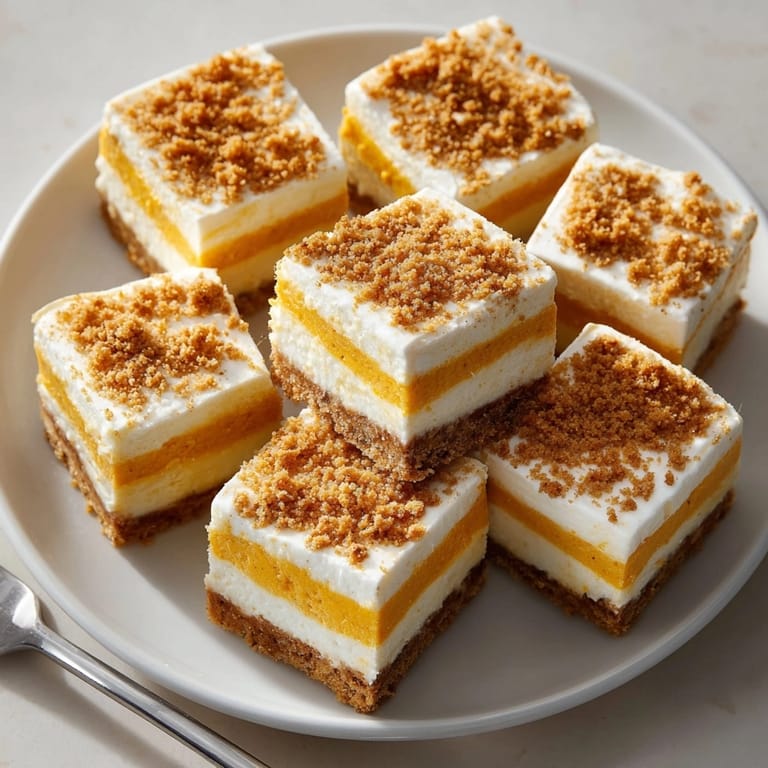 Squares of rich Pumpkin Cheesecake Bars promise a perfect bite alongside your favorite fall drink.