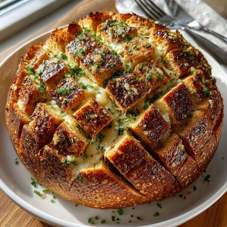 Freshly baked Stuffed Cheese Garlic Pull-Apart Bread, perfect for sharing as a warm, cheesy appetizer.
