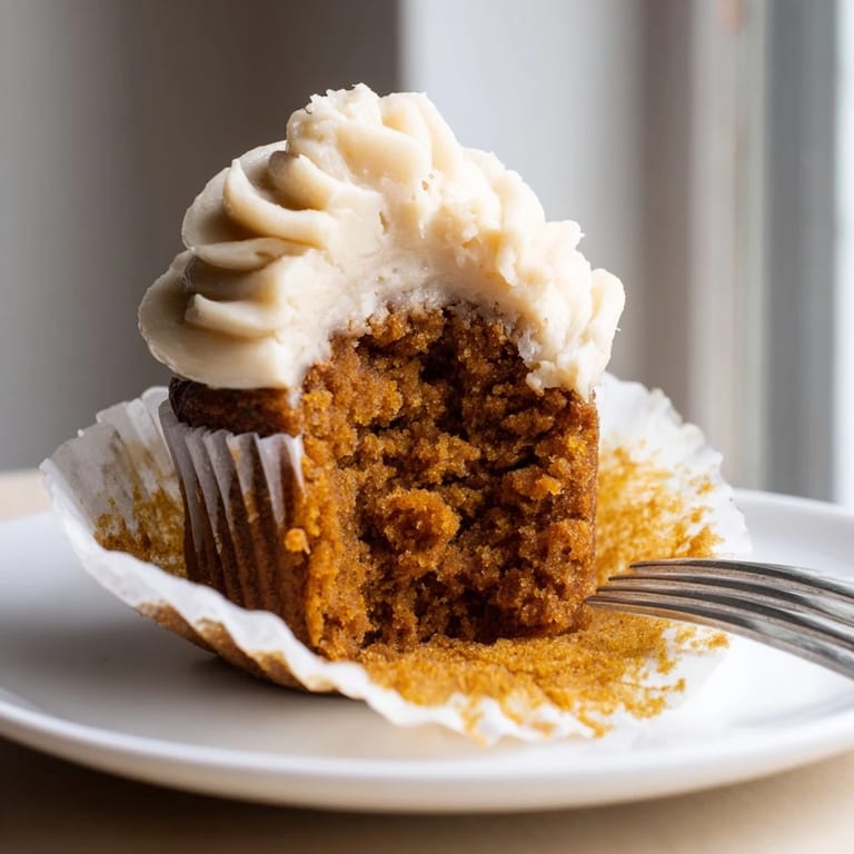 Delicious root beer pumpkin cupcakes drizzled with fluffy frosting, ideal for festive dessert tables.