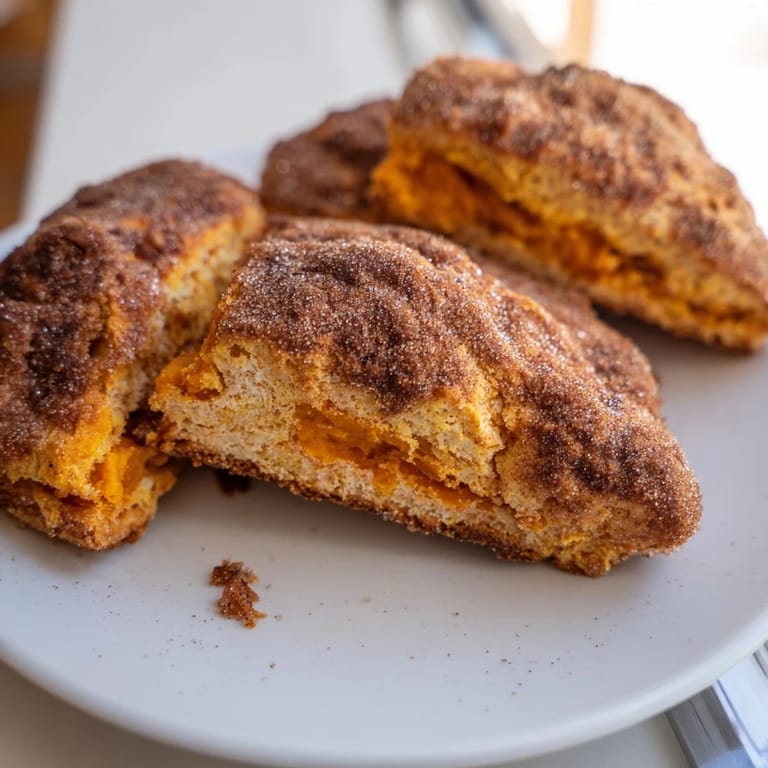 Deliciously flaky sweet potato scones topped with a sparkling cinnamon sugar crust.  