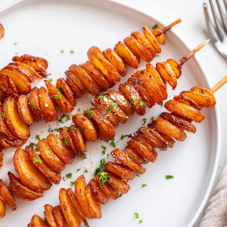 Air-fried tornado potatoes garnished with Parmesan, a delicious twist on classic snacks.