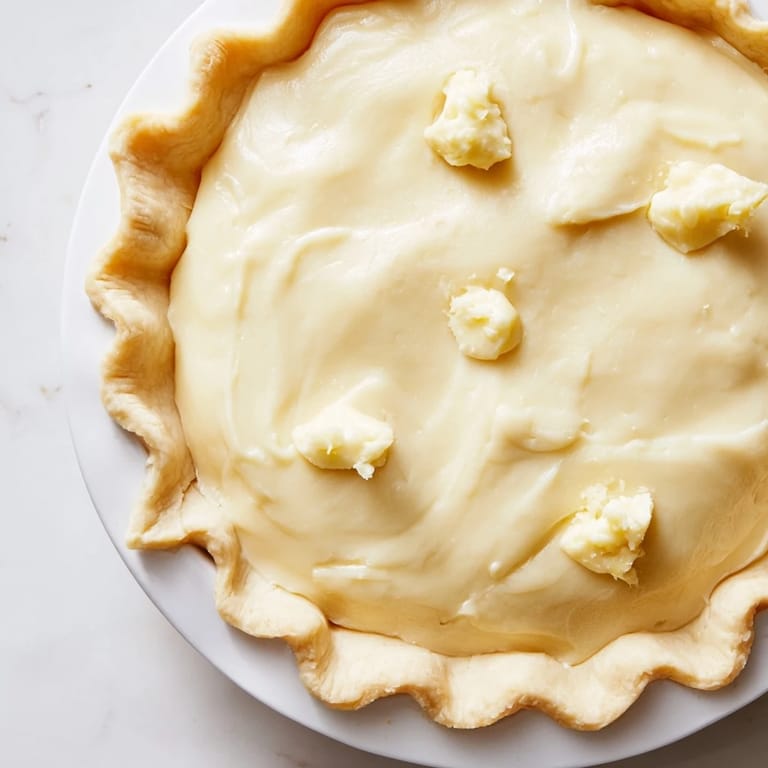 A slice of chilled Water Pie, its lightly browned crust and glistening filling showcasing a vintage recipe's charm.