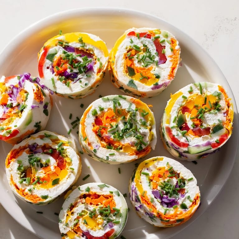 Festive Rainbow Veggie Christmas Lights Wrap Pinwheels featuring a beautiful array of vegetable-filled, rolled tortilla slices.