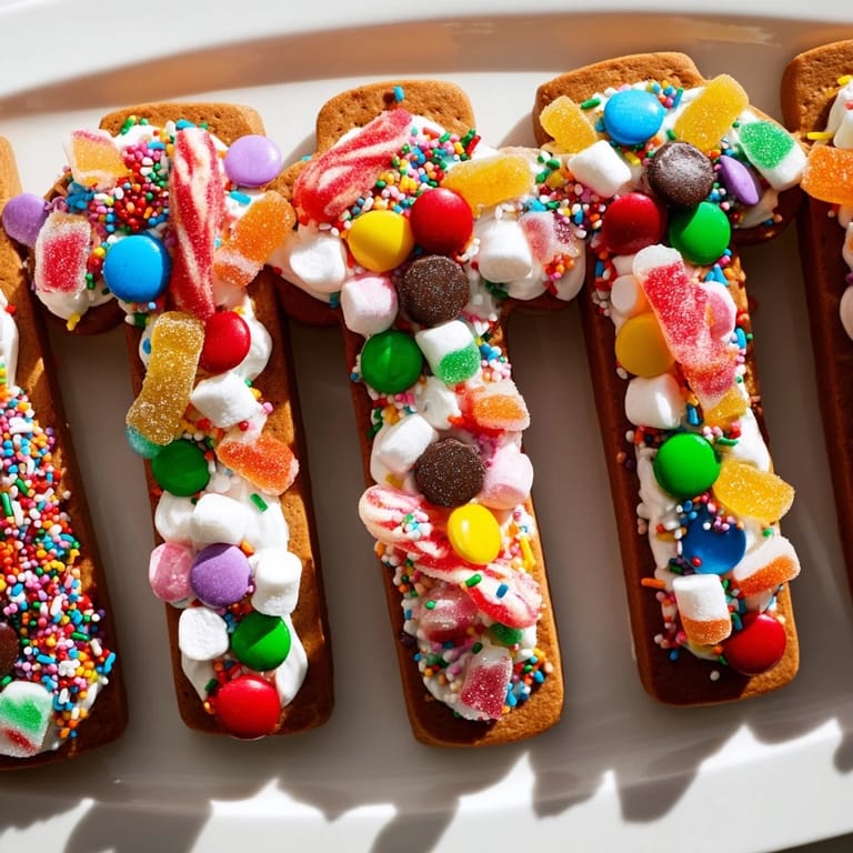 Sweet, playful Candy Land Gingerbread Path Dessert Board ready to delight with frosted cookies and chocolate.