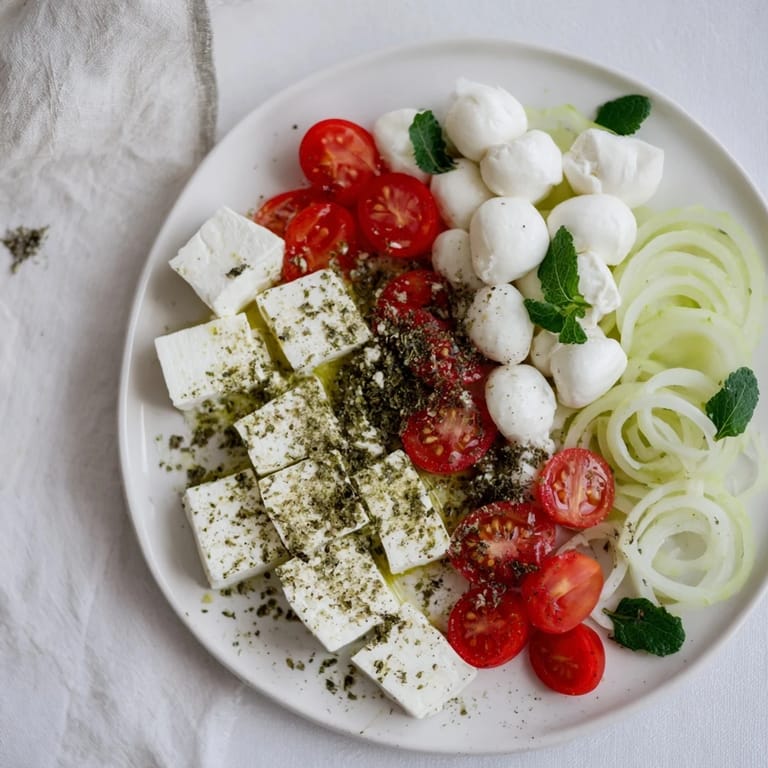 A refreshing Mediterranean Sun-Drenched Patio mezze board with feta, olives, and crispbread ready to enjoy.