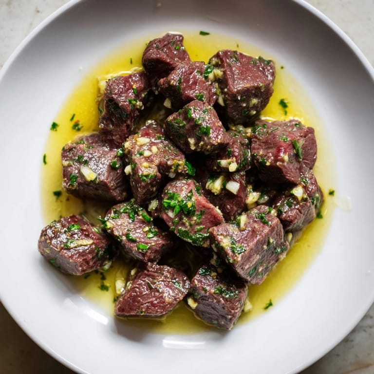 Air-Fryer Garlic-Butter Steak Bites, tender and juicy, tossed in a rich, buttery garlic sauce, ready to eat.