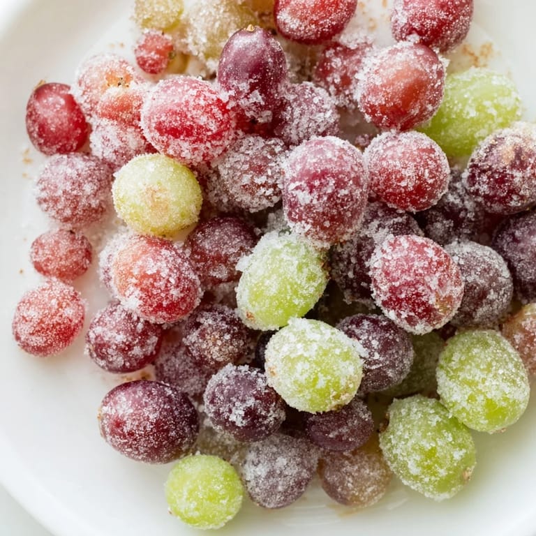 Close-up of ready-to-eat frozen grapes, a delicious, naturally sweet treat for hot afternoons.