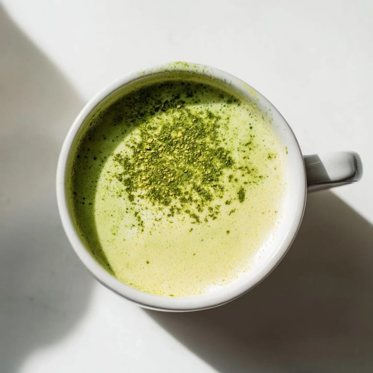 Rich and creamy matcha green tea latte, promising a smooth, delicious, and energizing experience.