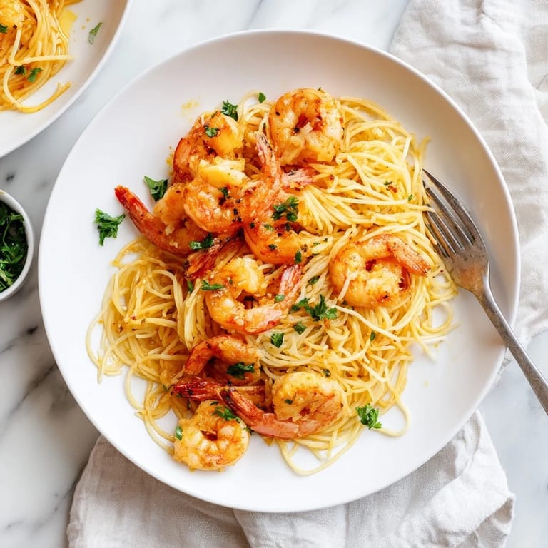 Serve this light yet satisfying Lemon Butter Shrimp Pasta Lite with lemon wedges and parsley, ideal for a quick weeknight meal.