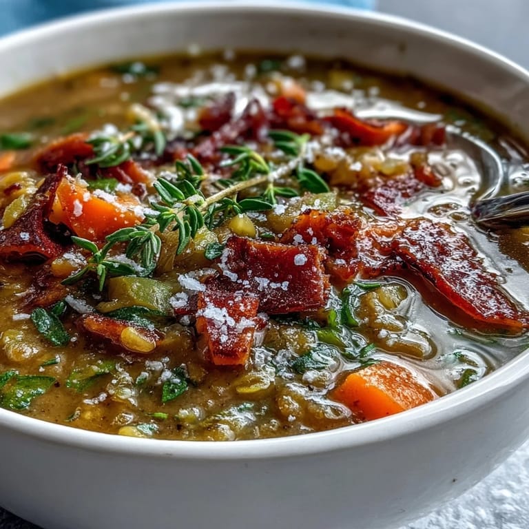 Thick Split Pea and Ham Soup, perfect with crusty bread on a cold day.