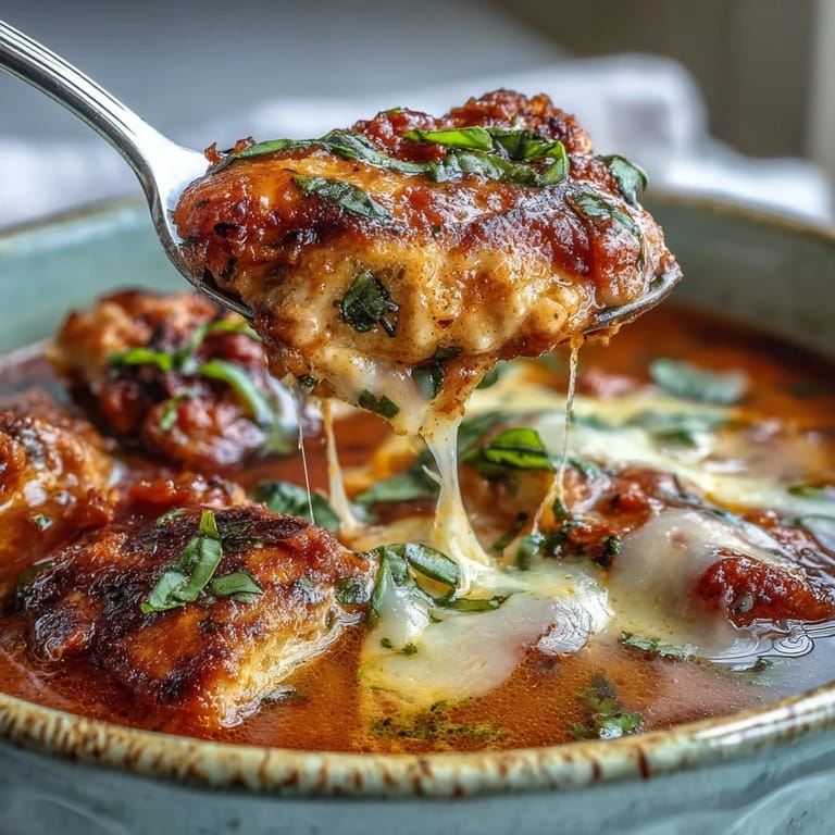 Savor a delicious spoonful of grilled chicken parmesan soup, rich and cheesy.