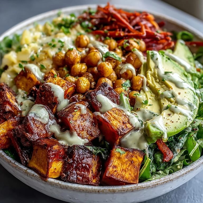 A close-up of a nourishing Breakfast Buddha Bowl showcases avocado slices and cherry tomatoes, ready for a healthy vegan breakfast.