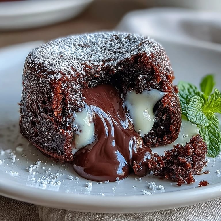 Golden Hojicha Lava Cake with a dusting of powdered sugar, showcasing its rich, earthy color.