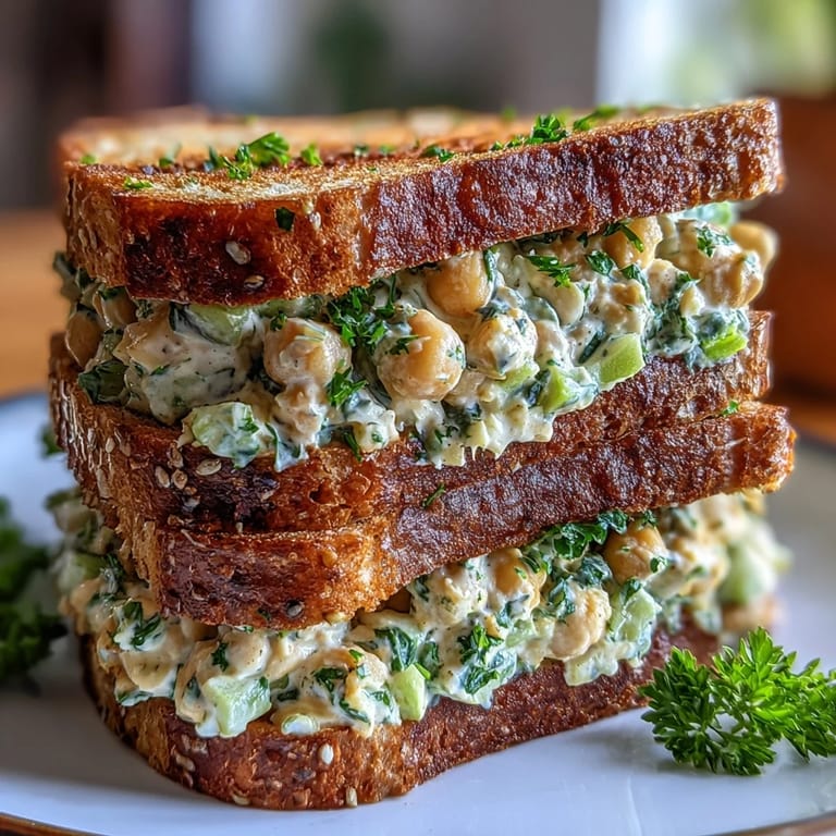 Protein-packed vegan chickpea salad with crunchy celery and parsley, perfect for a quick lunch.  
