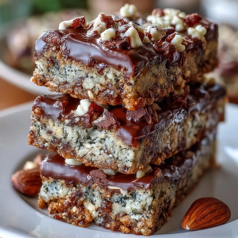 Chewy Lucky Clover St. Patrick's Day cookie bars topped with green candies and chocolate drizzle.