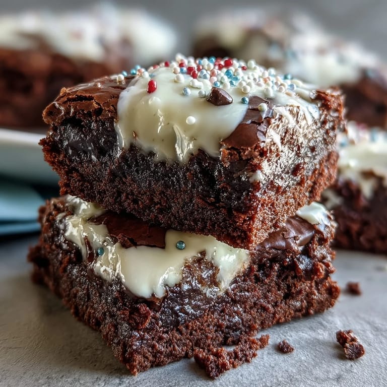 Creamy frosted brownie bites topped with patriotic sprinkles and mini sparklers for a holiday dessert.