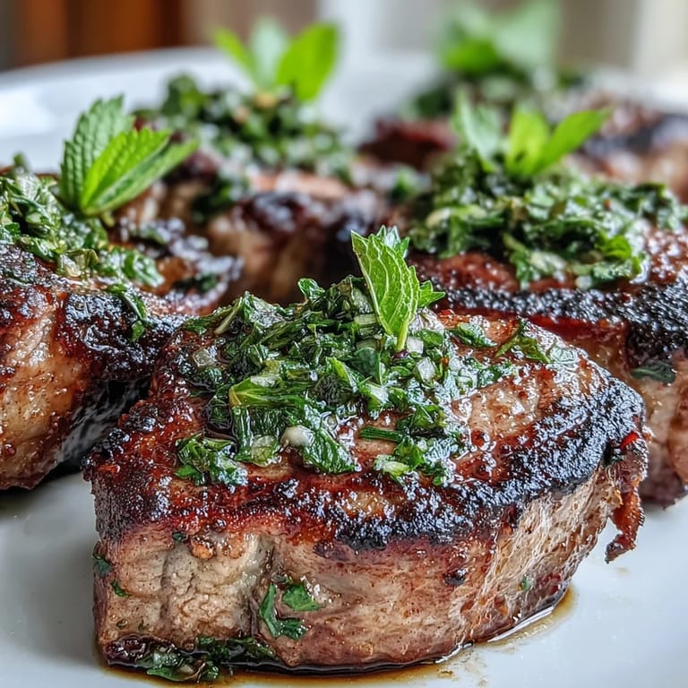 Savory lamb rib chops seared to perfection, served with a fresh mint and parsley gremolata for bright Mediterranean flavor.