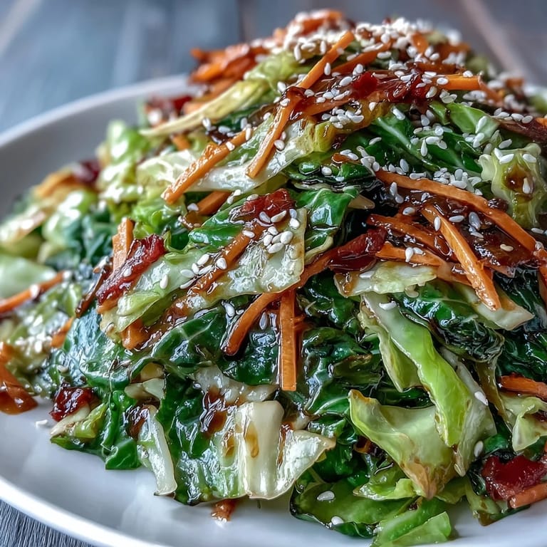 Crispy cabbage stir-fried with garlic, ginger, and soy sauce in a colorful Asian-inspired dish.