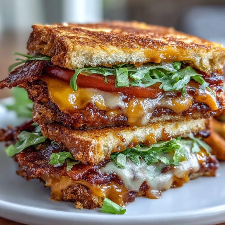 Comforting BLT grilled cheese, oozing with cheese and savory bacon.
