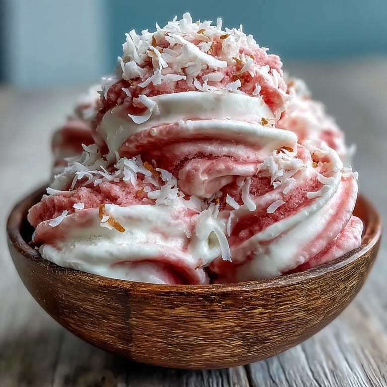 Satisfying, easy hand-churned watermelon coconut ice cream with flecks of coconut.