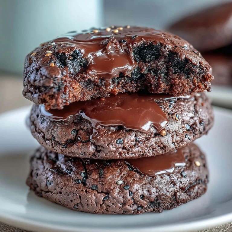 Chewy black sesame brownie cookies, dusted with sesame seeds, a tempting dessert.