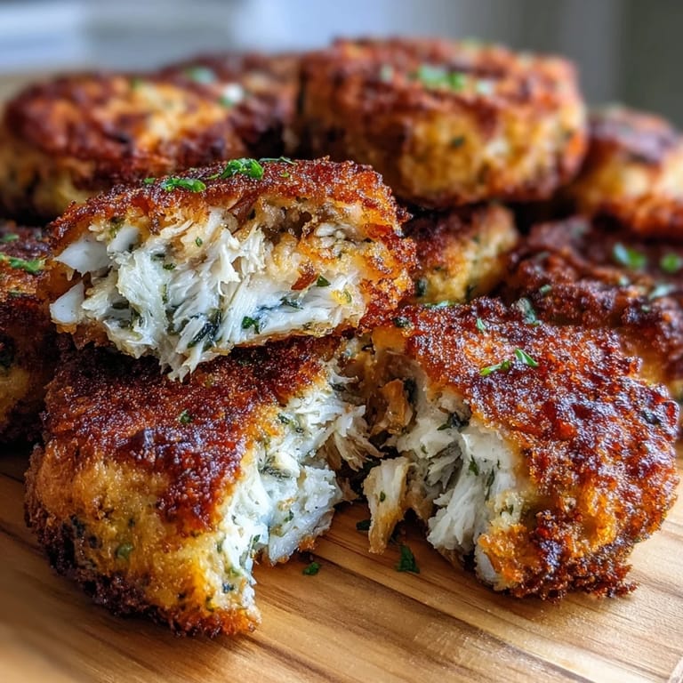 Delicious Crispy Mackerel Potato Cakes served warm with a flaky, savory filling.