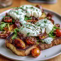 Grilled peaches and creamy burrata shine in this vibrant arugula salad with cherry tomatoes and balsamic glaze.  